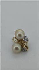 Pearl Gold-Diamond & Stone Earrings 6 Diamonds .18 Carat T.W. 14K Yellow Gold